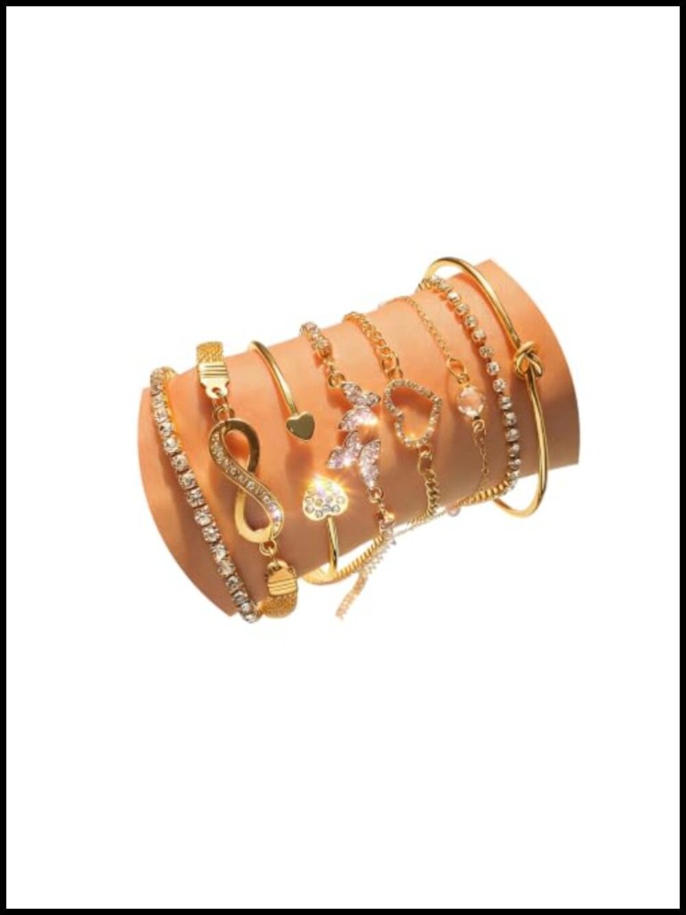 Stackable Bangle Chain Bracelet Set Adjustable Cuff Rhinestone Charm - Picture 1 of 6